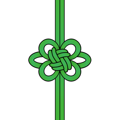 緑色の飾り結び（菊結び）のイラスト
