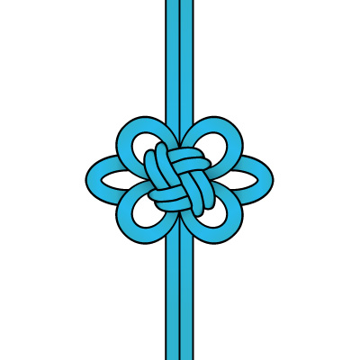 青色の飾り結び（菊結び）のイラスト