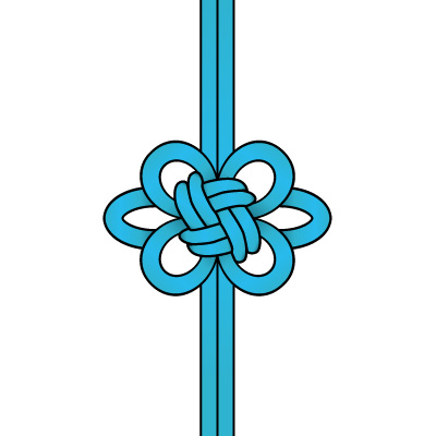 青色の飾り結び(菊結び)のイラスト