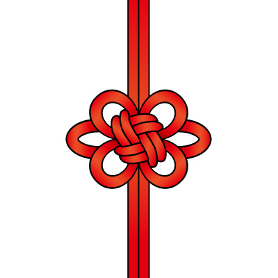 赤色の飾り結び（菊結び）のイラスト
