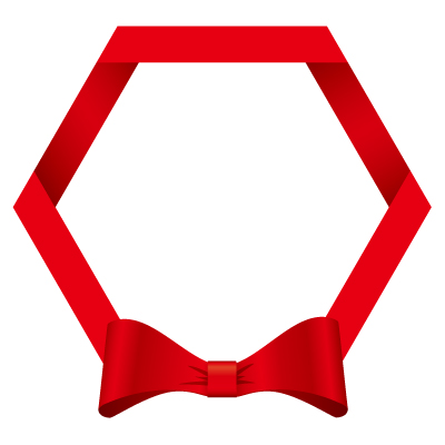 赤いリボン・帯の六角フレームイラスト