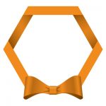 オレンジ色のリボン・帯の六角フレームイラスト