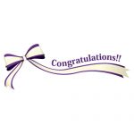 「Congratulations!!」の文字入り、紫色のリボン・帯のイラスト