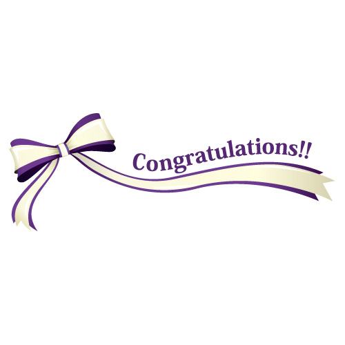 Congratulations の文字入り 紫色のリボン 帯のイラスト 無料 商用可能 リボン タグイラレ素材ダウンロード