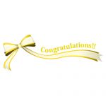 「Congratulations!!」の文字入り、黄色のリボン・帯のイラスト