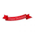 「Happy birthday!!」の文字入り、赤色の帯のイラスト素材