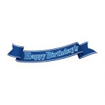 「Happy birthday!」の文字入り、青色の帯のイラスト