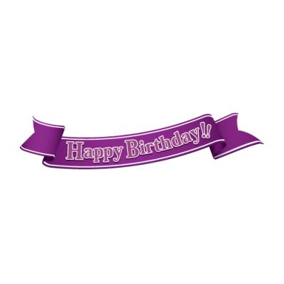 「Happy birthday!」の文字入り、紫色の帯のイラスト