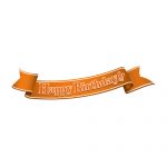 「Happy birthday!」の文字入り、オレンジ色の帯のイラスト