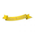 「Happy birthday!」の文字入り、黄色の帯のイラスト