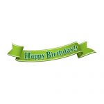 「Happy birthday!」の文字入り、緑色の帯のイラスト