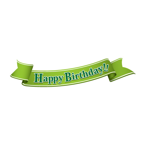 Happy Birthday の文字入り 緑色の帯のイラスト 無料 商用可能 リボン タグイラレ素材ダウンロード