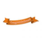 「Congratulations!!」の文字入り、オレンジ色の帯のイラスト