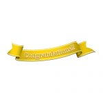 「Congratulations!!」の文字入り、黄色の帯のイラスト